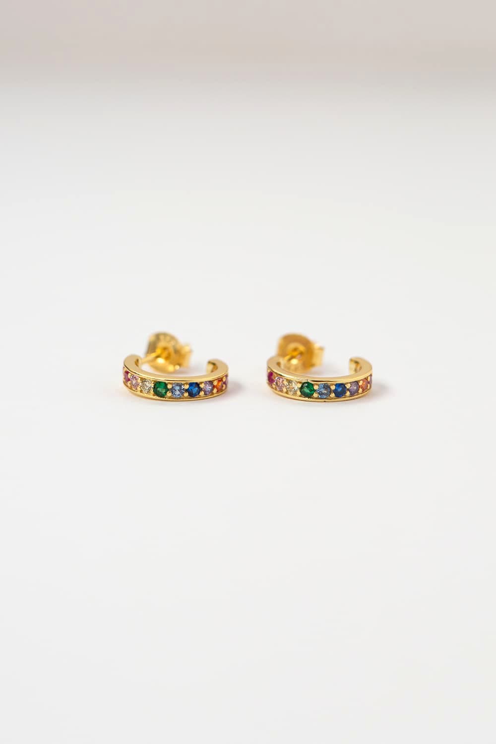 925 Sterling Silver Gold Rainbow CZ Flat Huggie Hoop