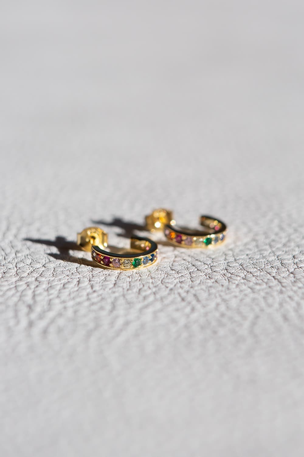 925 Sterling Silver Gold Rainbow CZ Flat Huggie Hoop