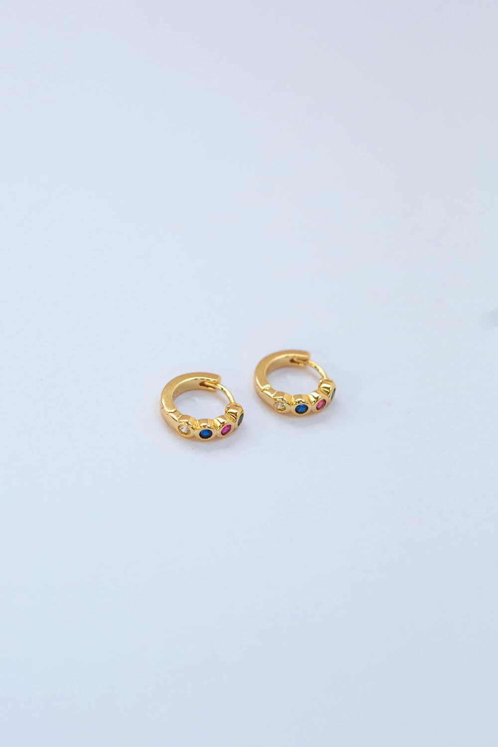 925 Sterling Silver Gold Rainbow Bezel Set Huggie Hoop