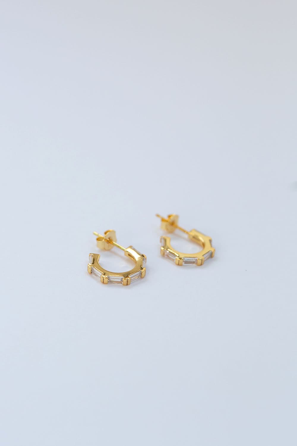 925 Sterling Silver Small Gold CZ Baguette Pavé Hoops