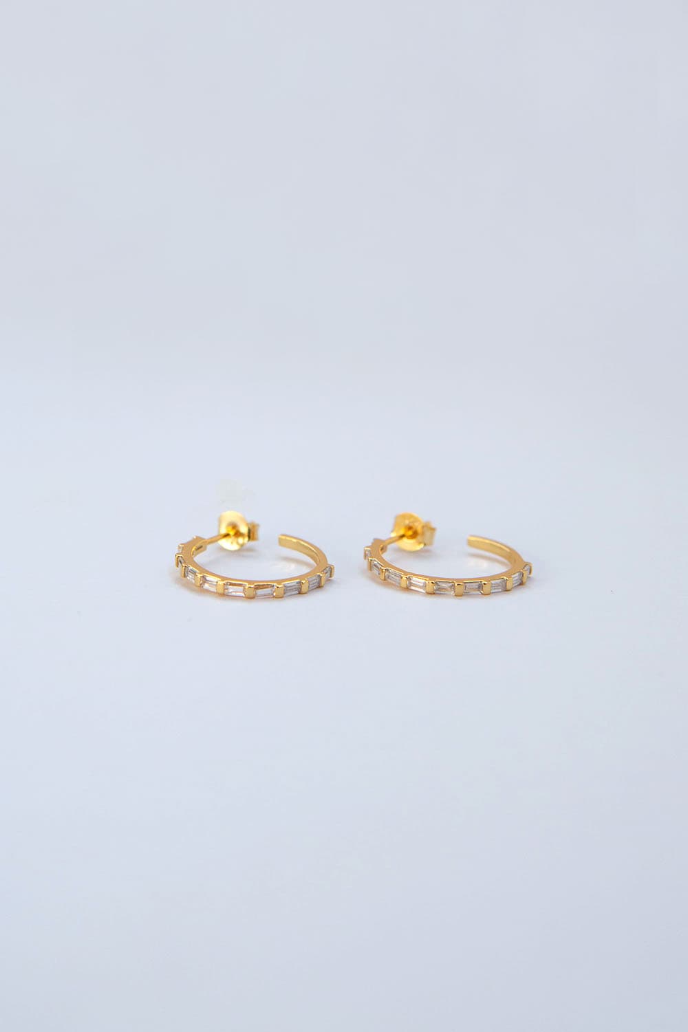 925 Sterling Silver Medium Gold CZ Baguette Pavé Hoops