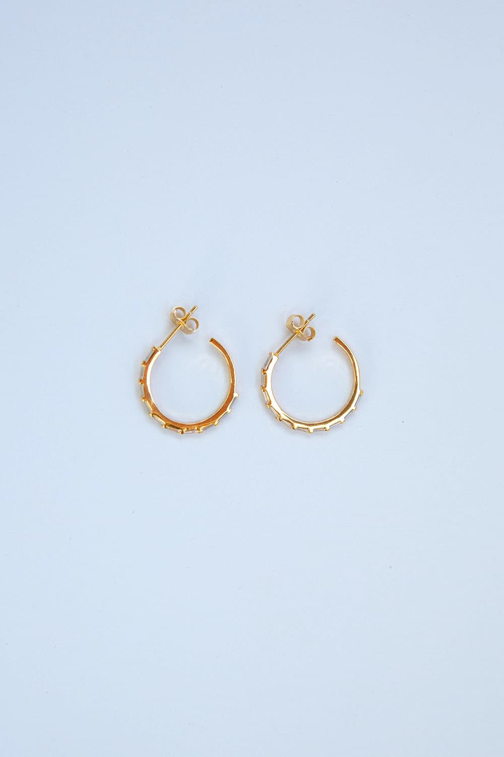 925 Sterling Silver Medium Gold CZ Baguette Pavé Hoops