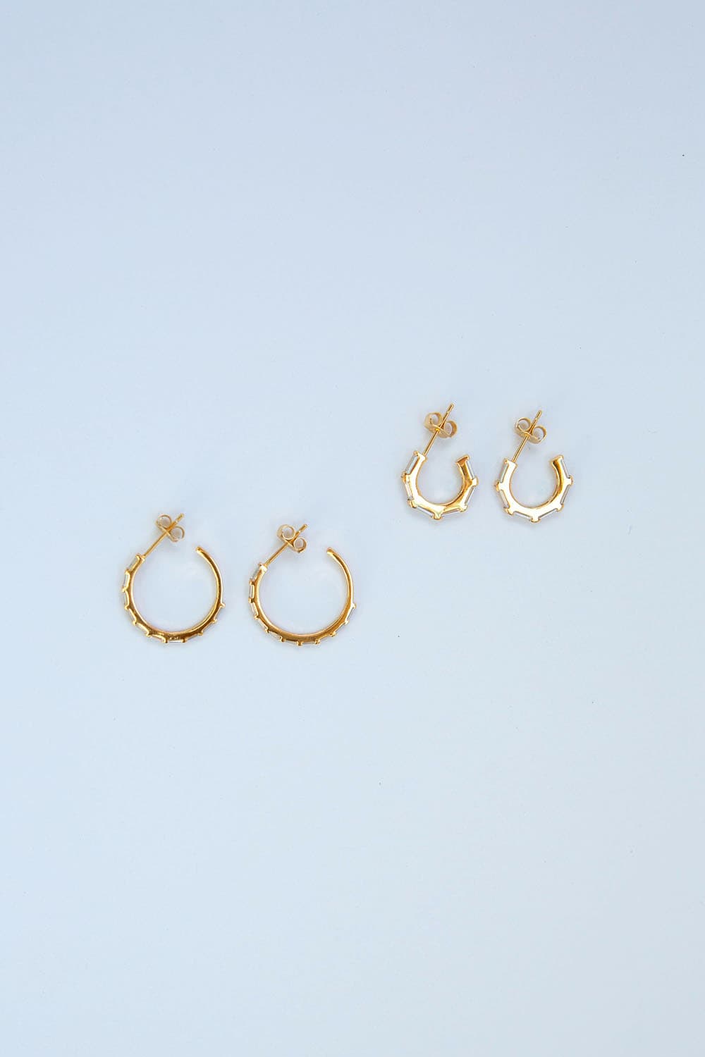 925 Sterling Silver Medium Gold CZ Baguette Pavé Hoops
