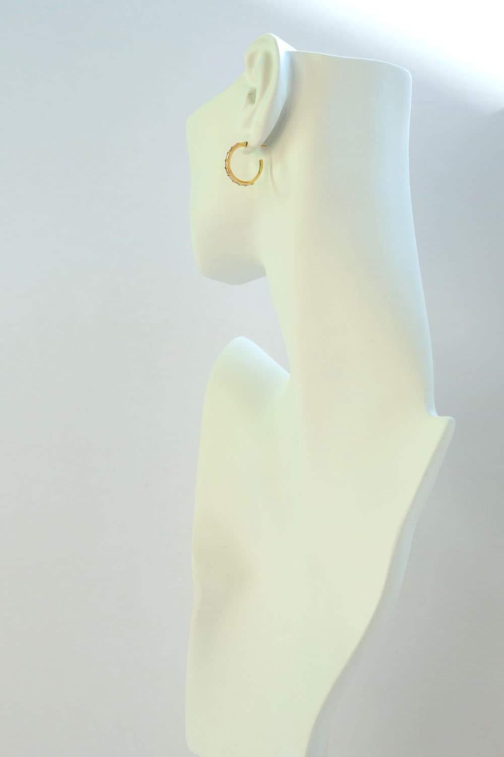 925 Sterling Silver Medium Gold CZ Baguette Pavé Hoops