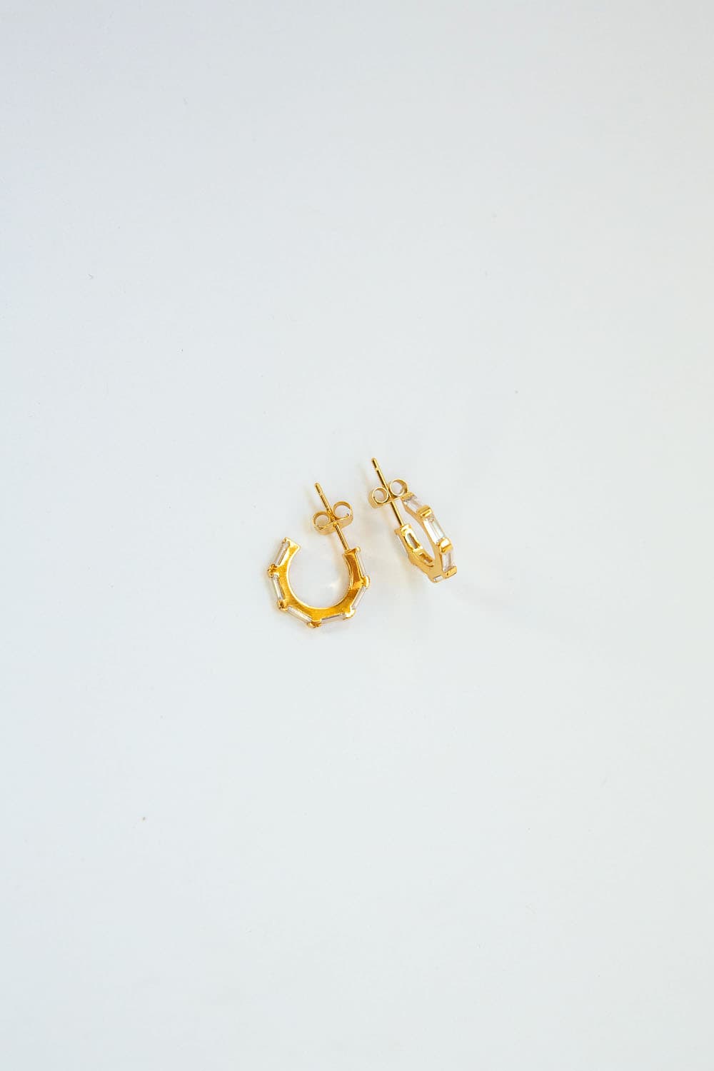 925 Sterling Silver Small Gold CZ Baguette Pavé Hoops
