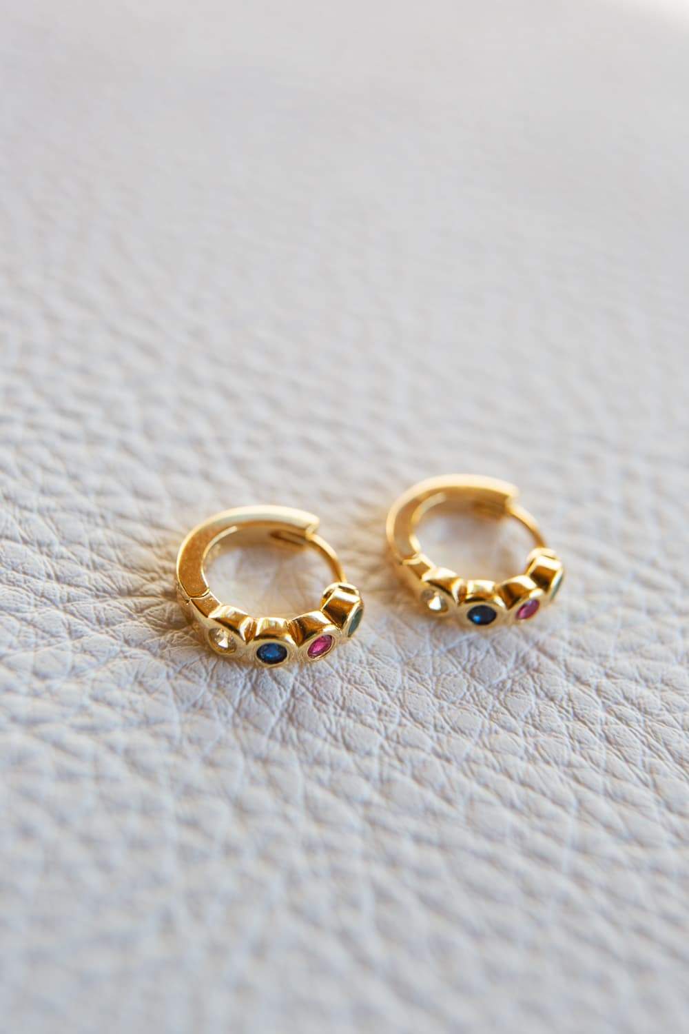 925 Sterling Silver Gold Rainbow Bezel Set Huggie Hoop