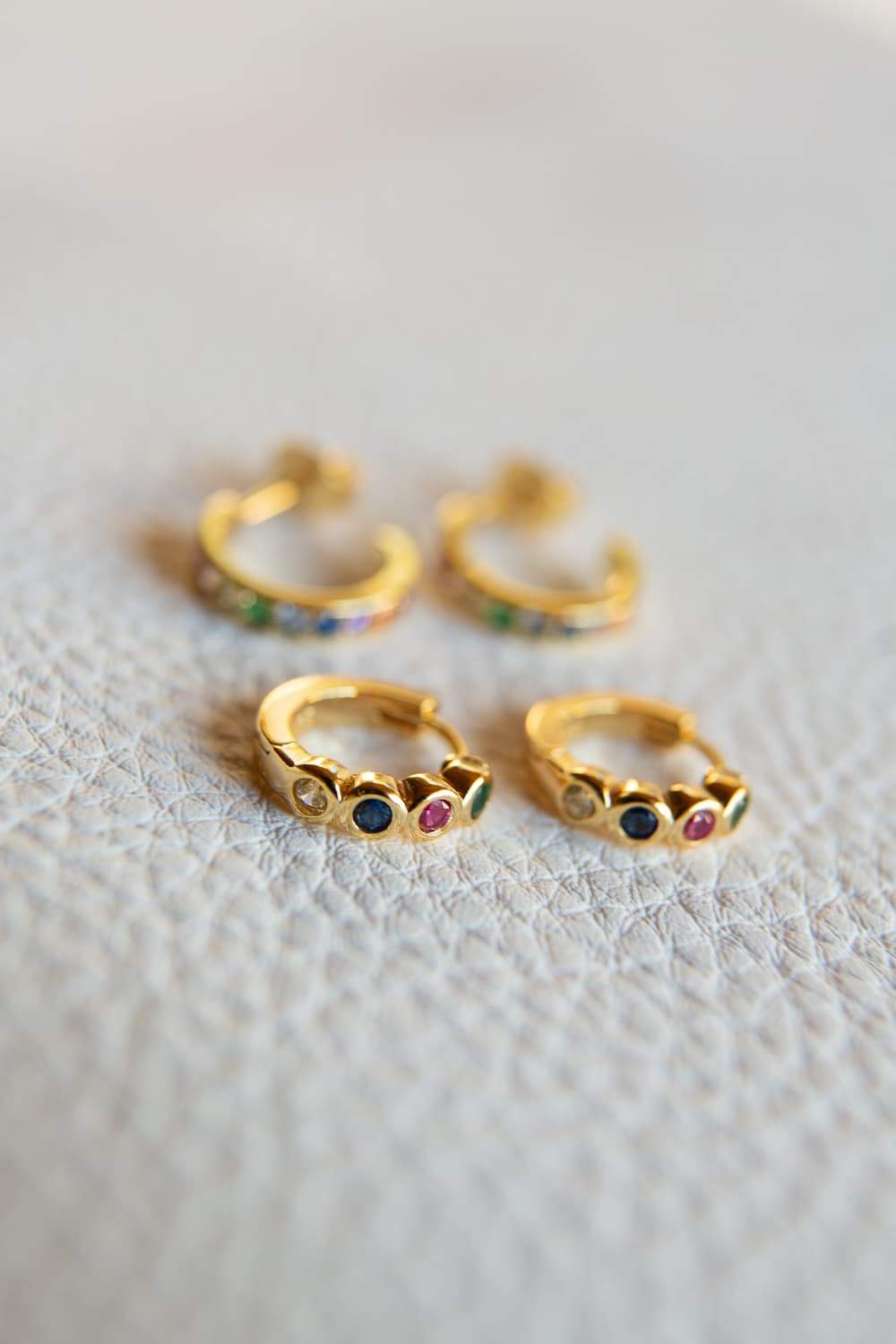 925 Sterling Silver Gold Rainbow Bezel Set Huggie Hoop