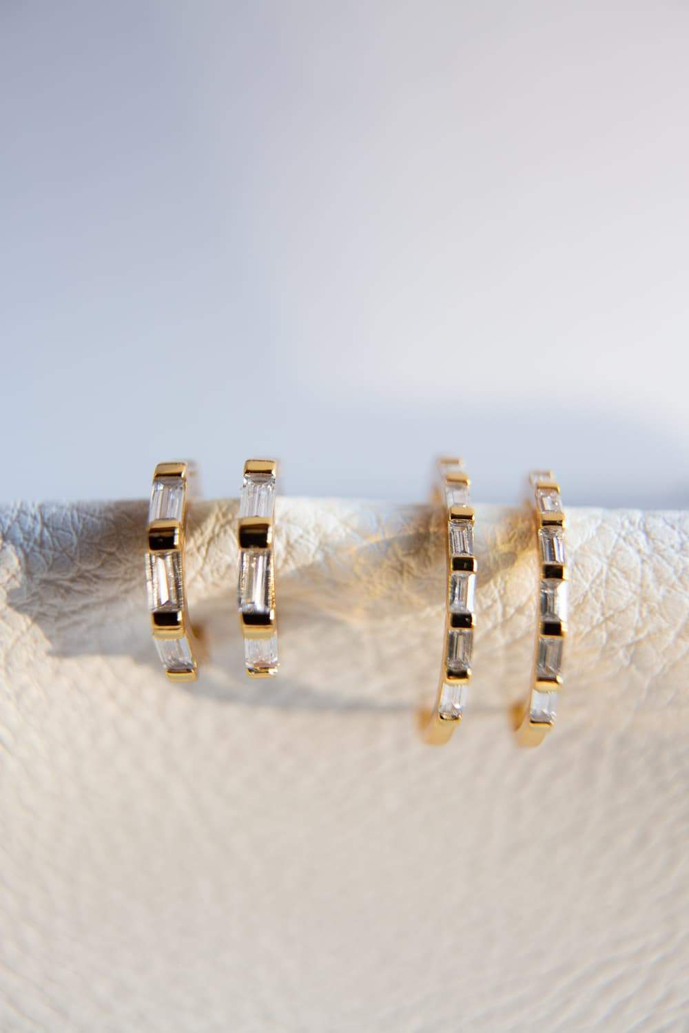 925 Sterling Silver Medium Gold CZ Baguette Pavé Hoops