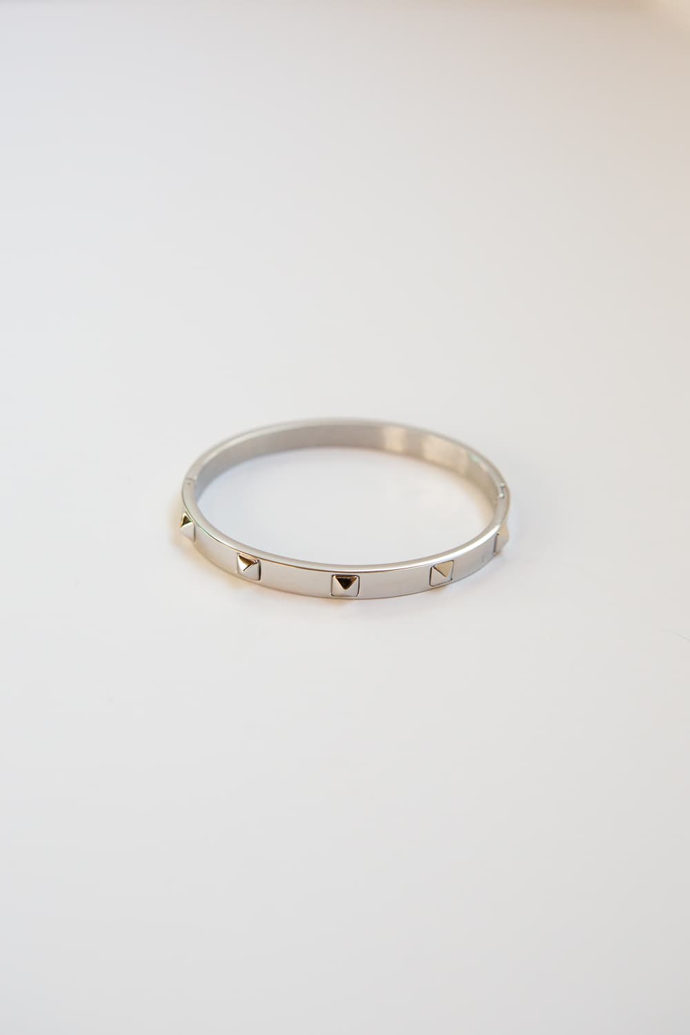 Small Silver Square Pyramid Rivet Bangle Bracelet