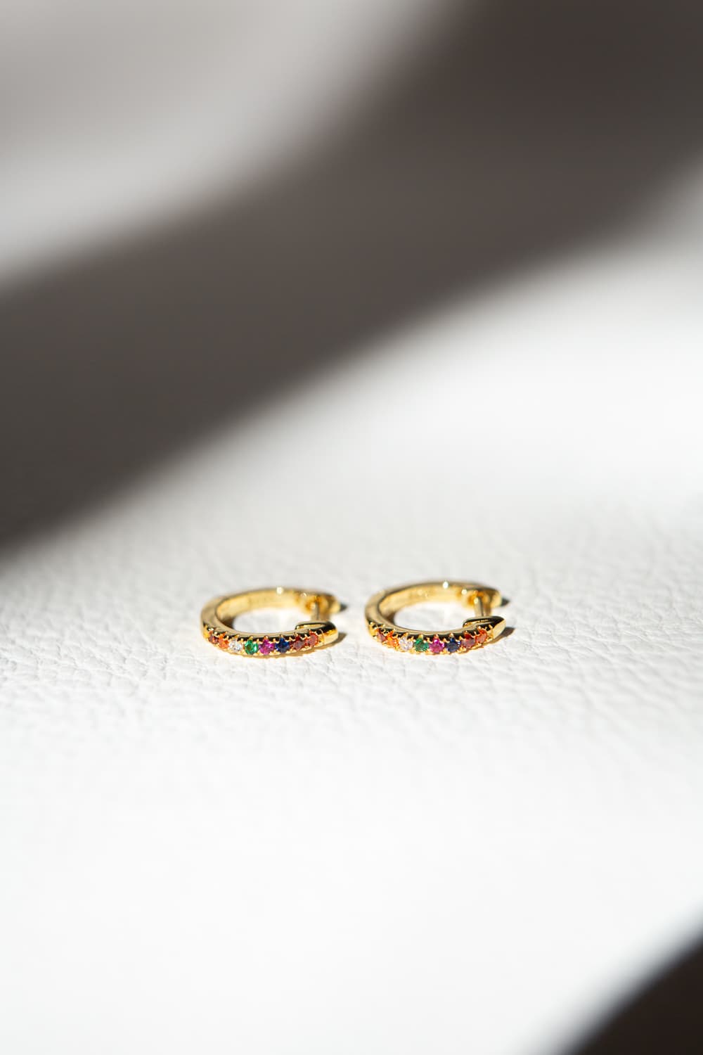 Gold Rainbow CZ Pavé 925 Sterling Silver Huggie Hoop