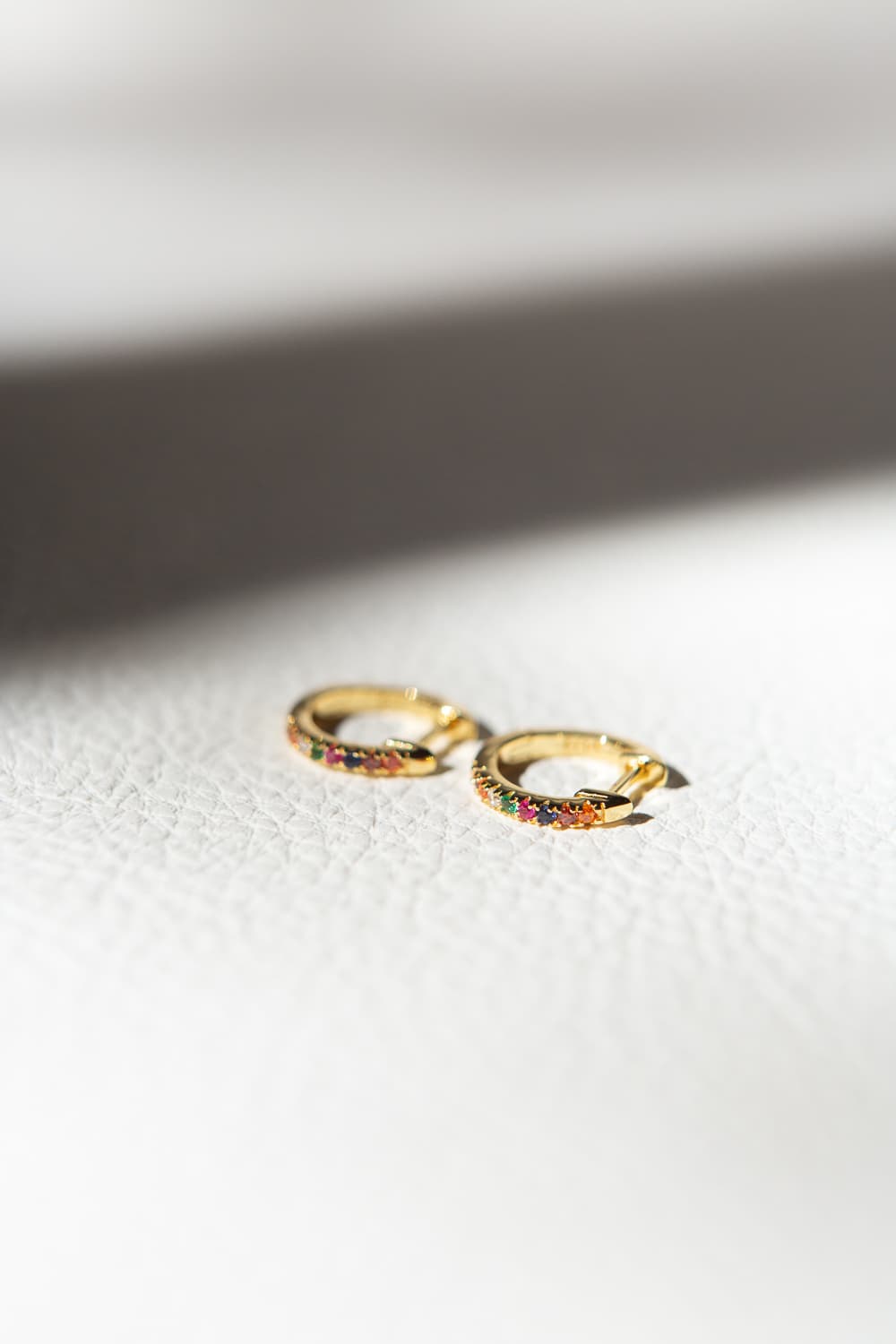 Gold Rainbow CZ Pavé 925 Sterling Silver Huggie Hoop