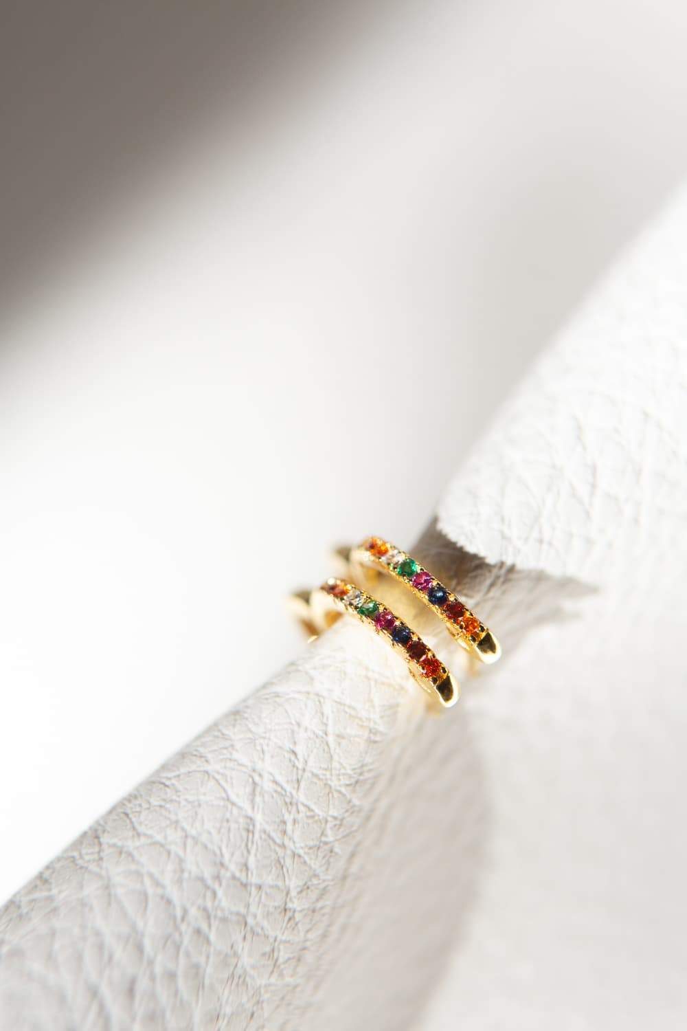 Gold Rainbow CZ Pavé 925 Sterling Silver Huggie Hoop