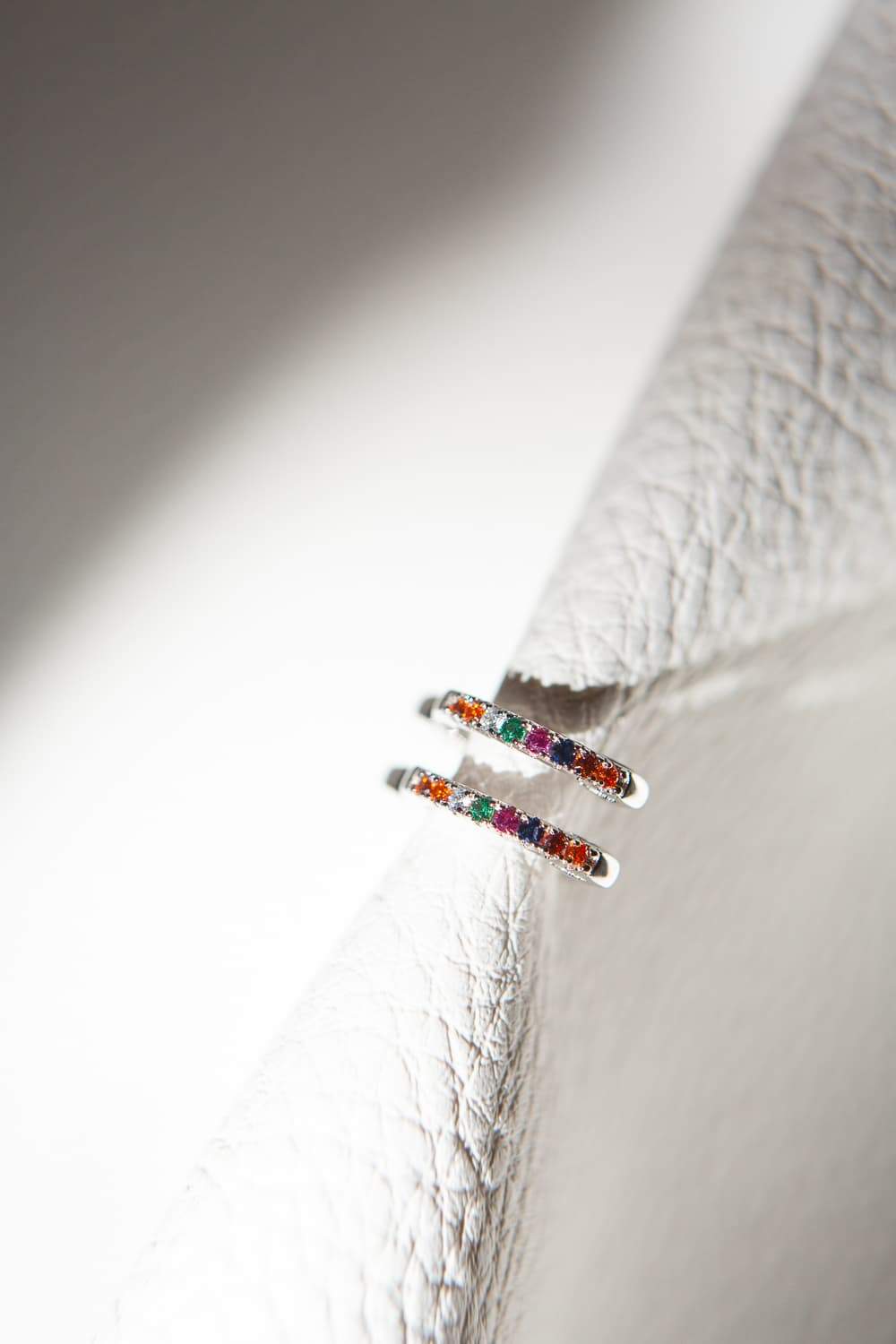 925 Sterling Silver Rainbow CZ Pavé Huggie Hoop