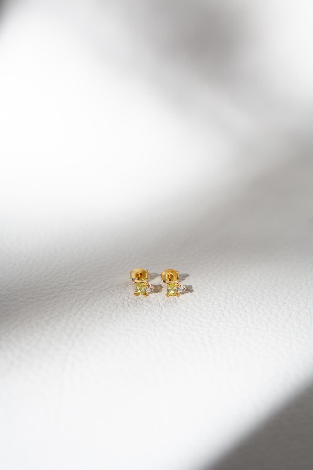 925 Sterling Silver Dainty Apple Green Baguette Diamond Stud Earrings