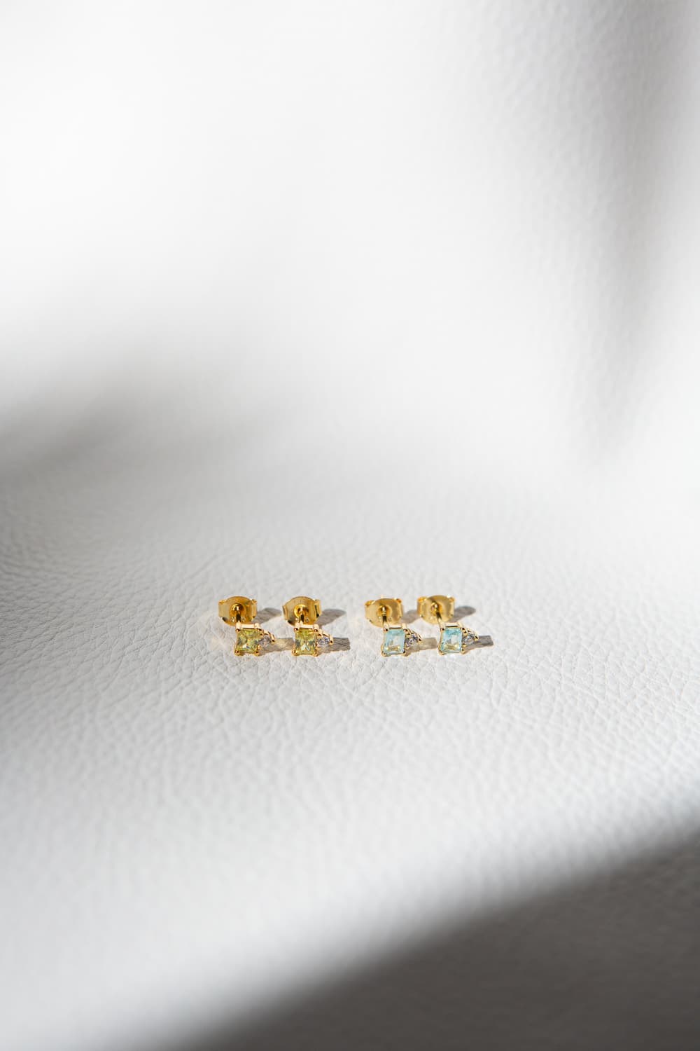 925 Sterling Silver Dainty Aquamarine Baguette Diamond Stud Earrings