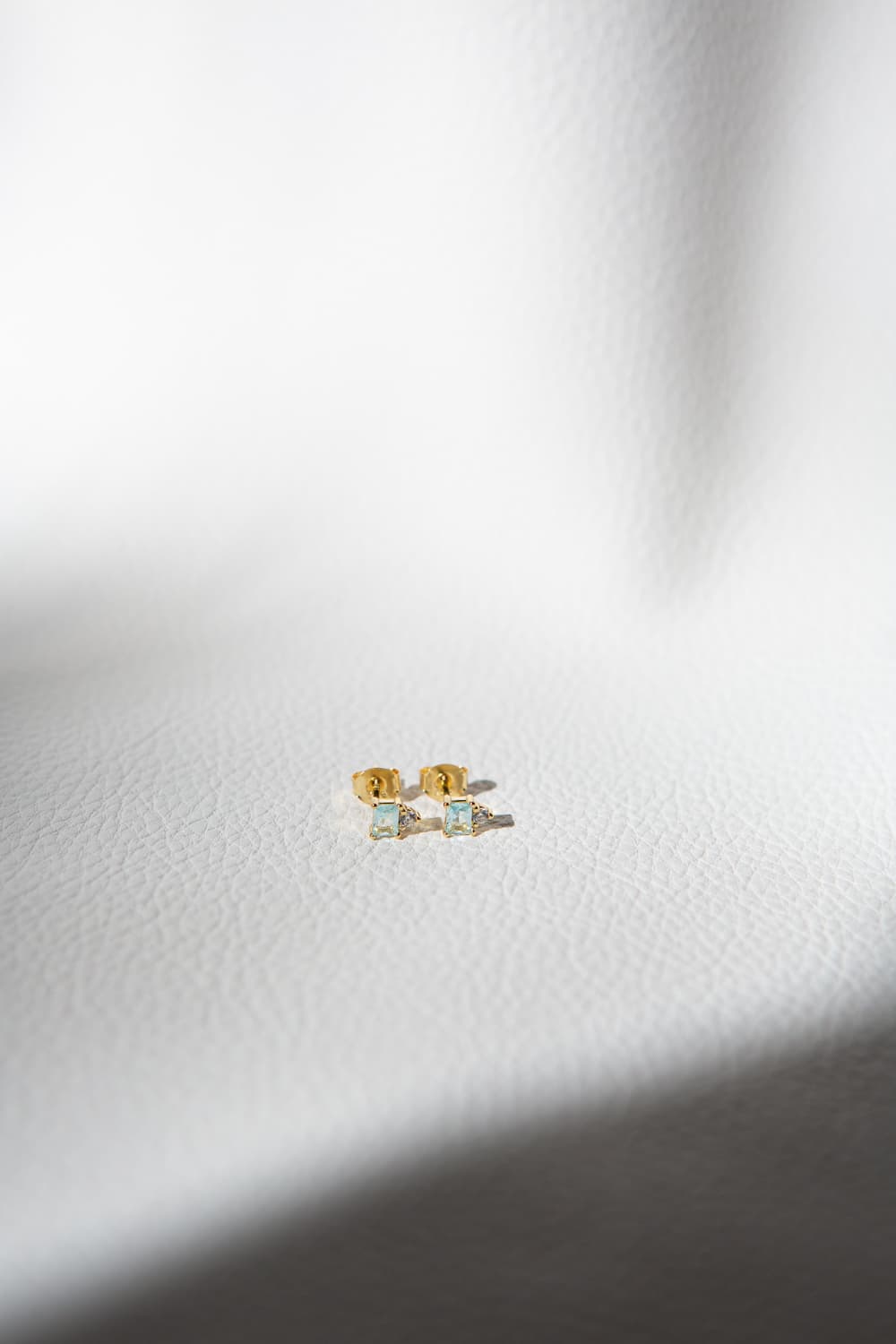 925 Sterling Silver Dainty Aquamarine Baguette Diamond Stud Earrings