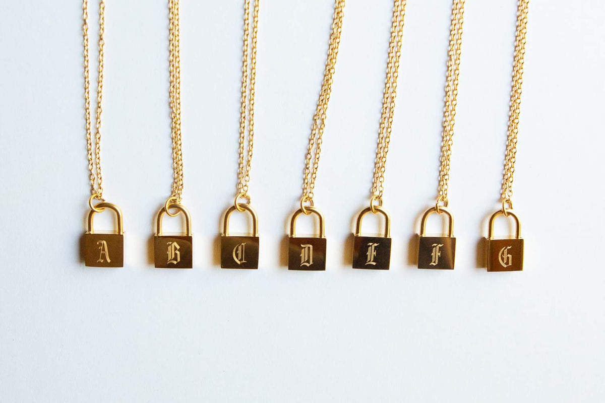 Gold Old English Initial Padlock Necklace