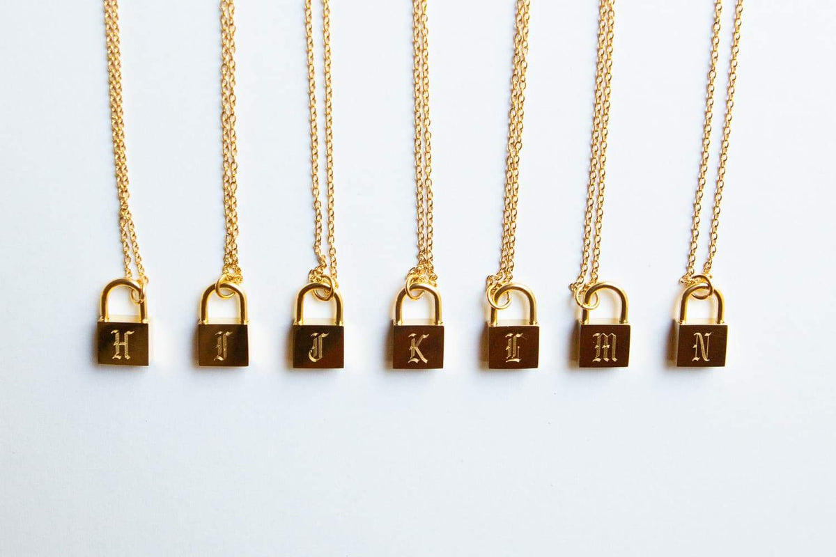 Gold Old English Initial Padlock Necklace
