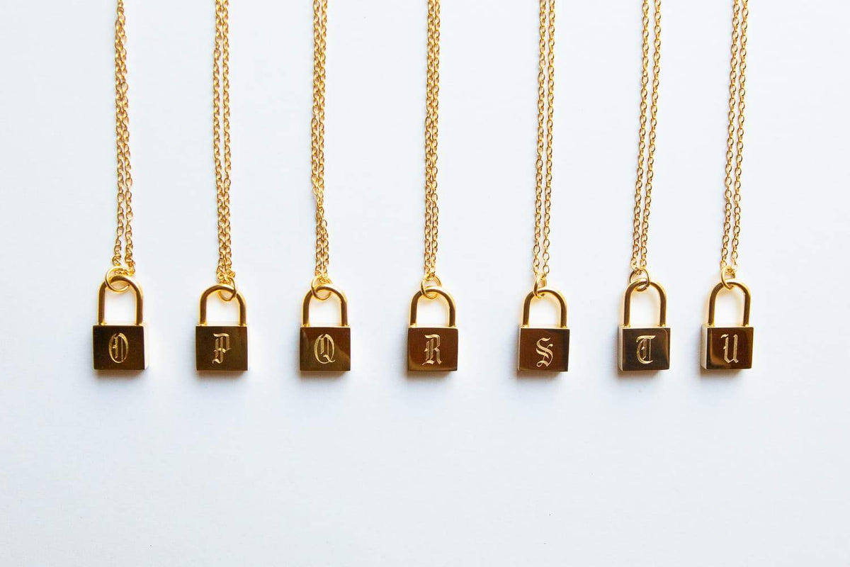 Gold Old English Initial Padlock Necklace