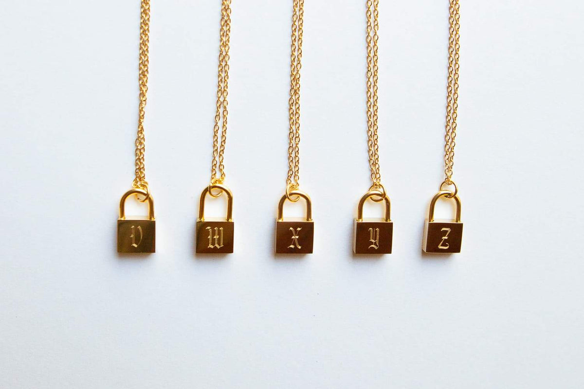 Gold Old English Initial Padlock Necklace