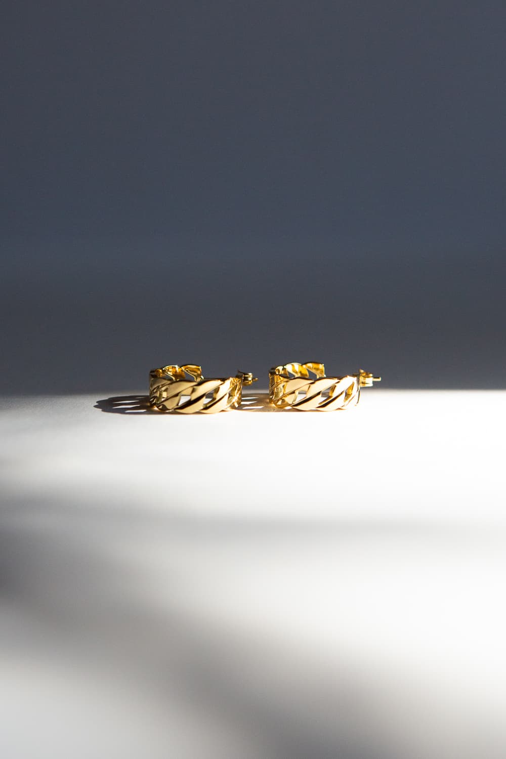 Gold Flat Curb Chain Hoop Earrings