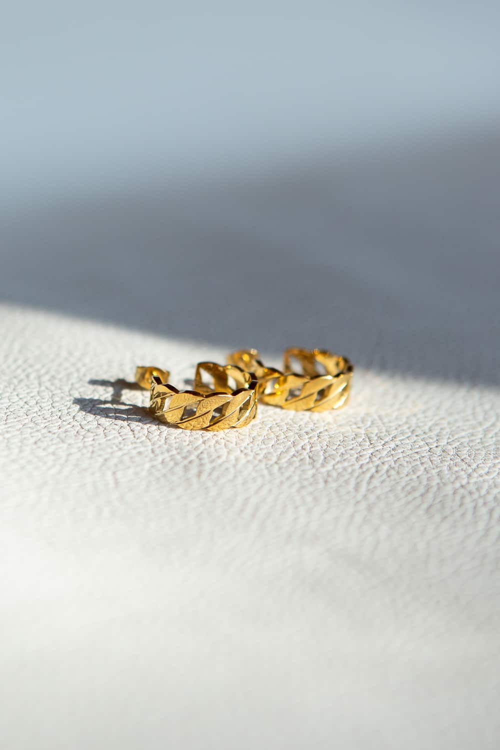 Gold Flat Curb Chain Hoop Earrings