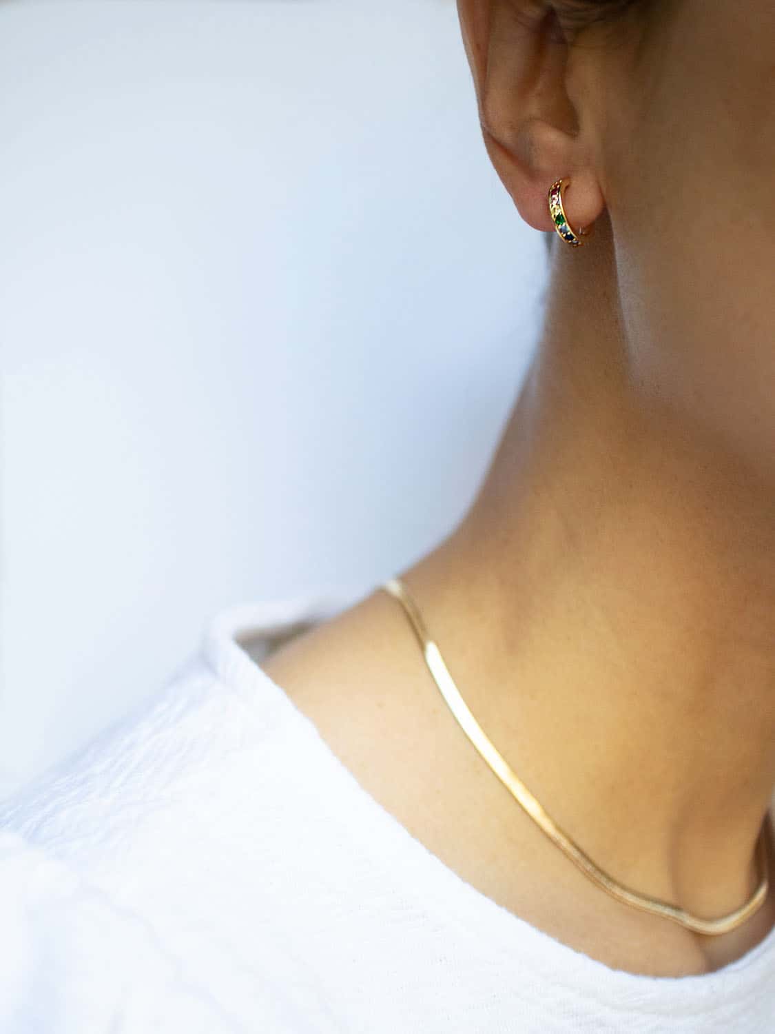 925 Sterling Silver Gold Rainbow CZ Flat Huggie Hoop