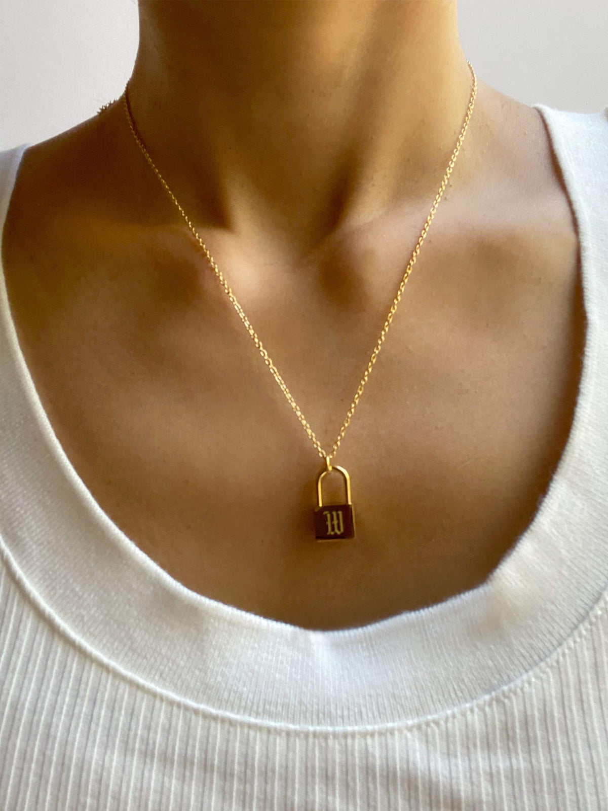 Gold Old English Initial Padlock Necklace