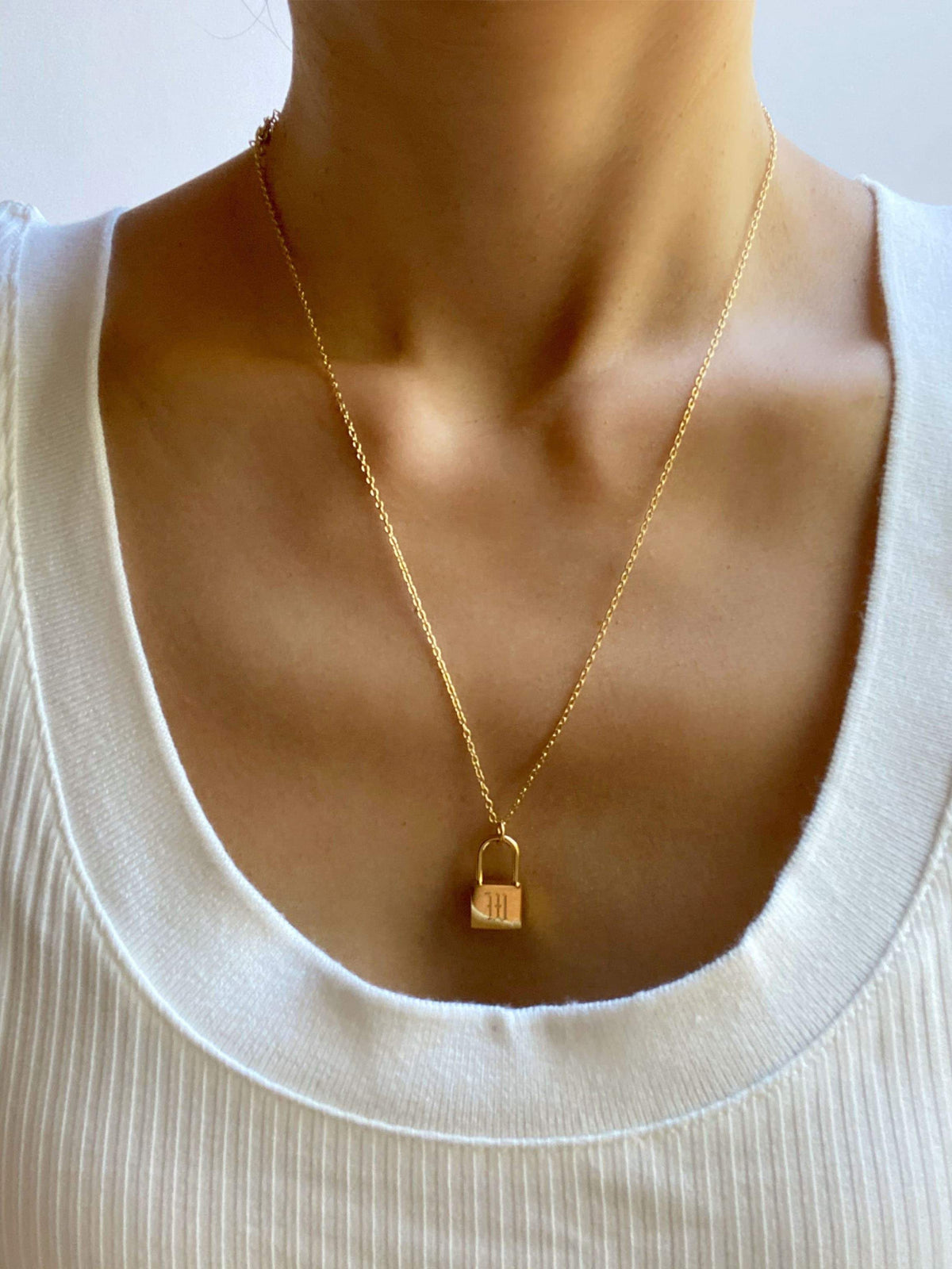 Gold Old English Initial Padlock Necklace