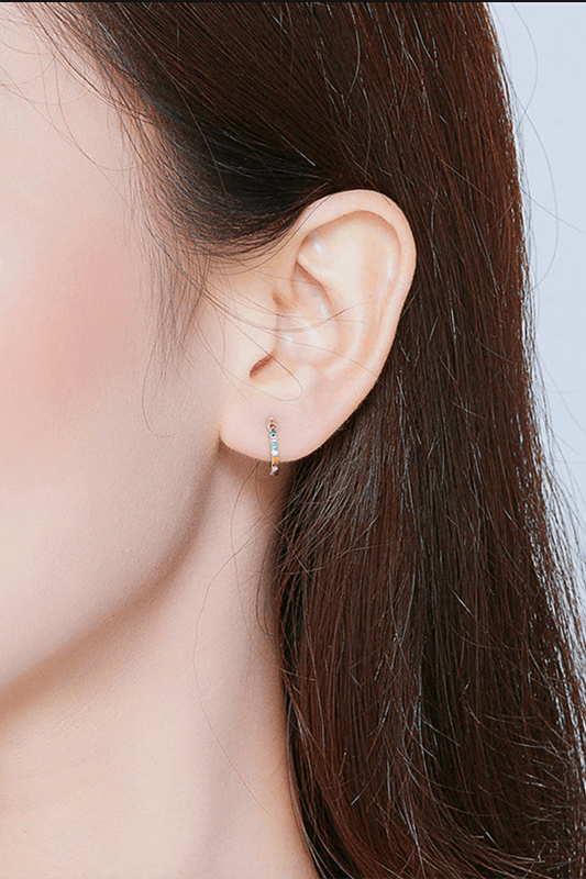 Gold Rainbow CZ Pavé 925 Sterling Silver Huggie Hoop